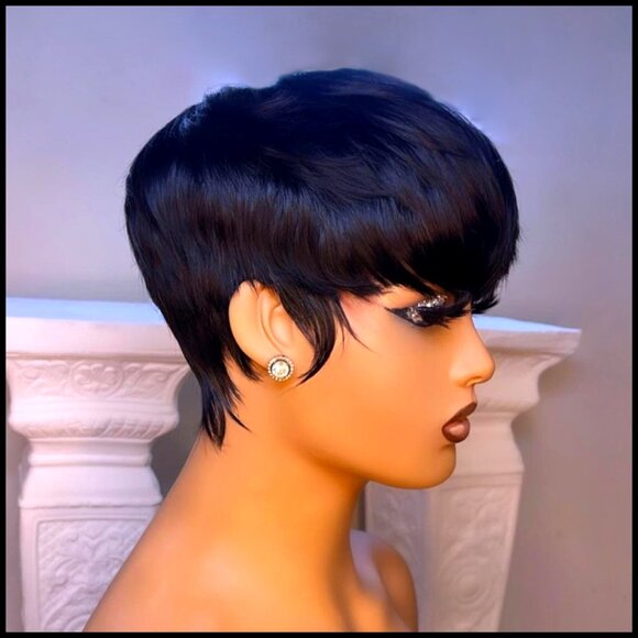 Short Bob Wig Human Hair Pixie Cut Glueless Lace Front With Bangs main image 4